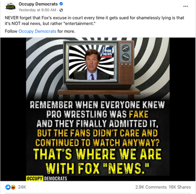 Fact Checking a Claim That Fox News Says Its Programming Is ‘Entertainment,’ Not News