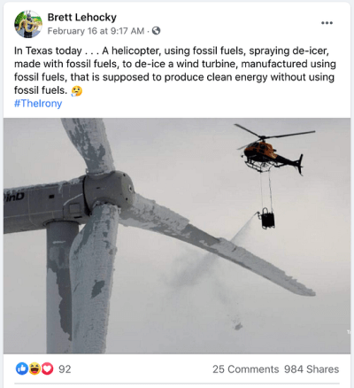 Did a Helicopter Use Petroleum-Based Chemicals to De-Ice a Texas Wind Turbine?