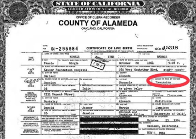 Is Kamala Harris Described as ‘Caucasian’ on Her Birth Certificate?