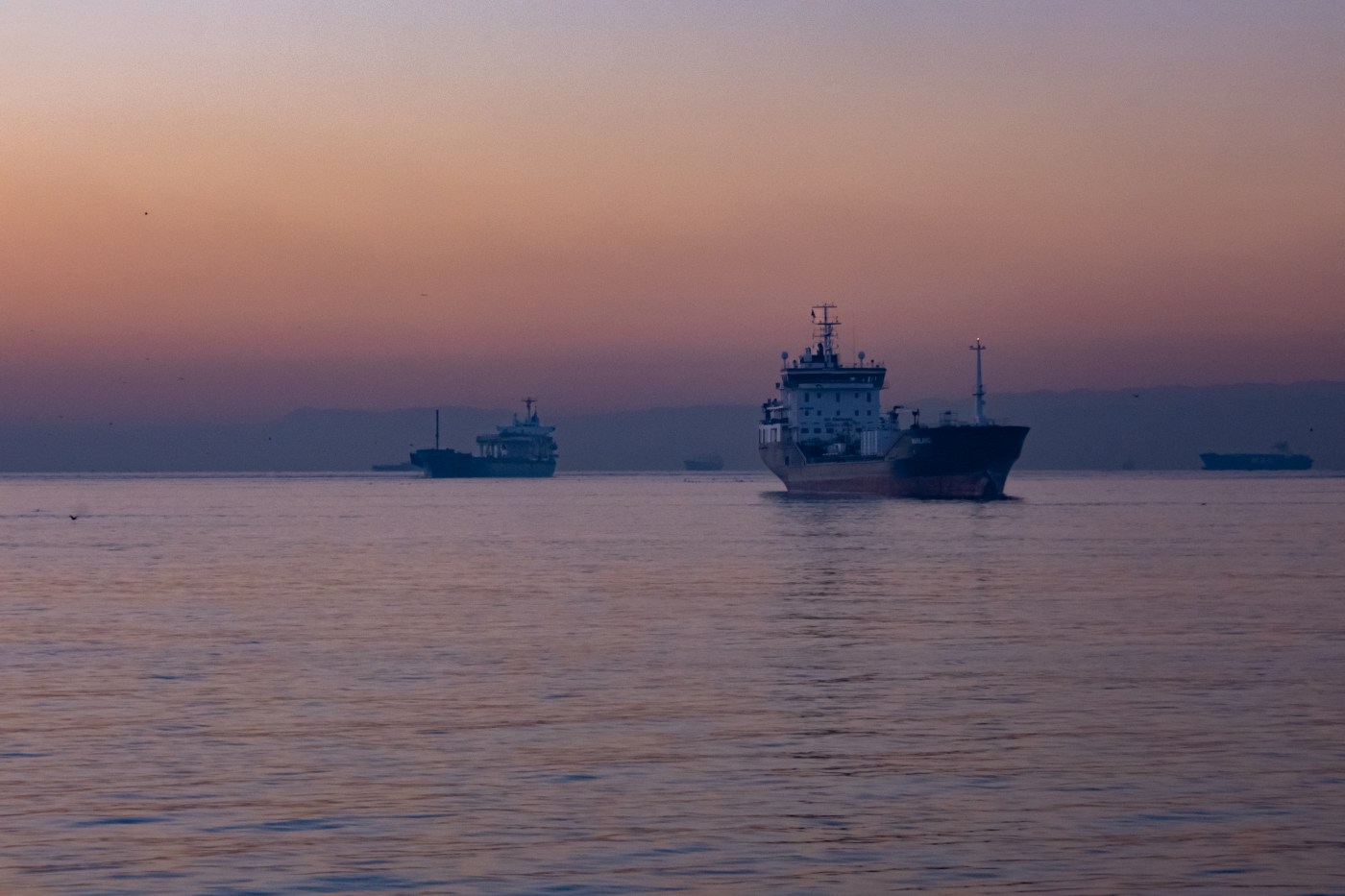 Commercial vessels anchored off Istanbul's southern coast on November 2 (Photo by Charlotte Lawson)