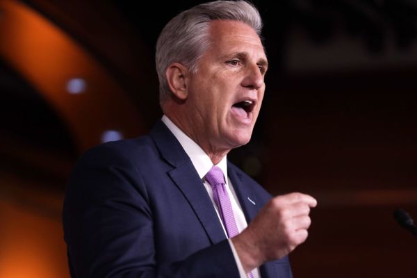 U.S. House Minority Leader Rep. Kevin McCarthy (R-CA) speaks during his weekly news conference on Ca...