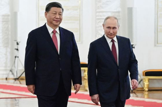 Russian President Vladimir Putin meets with Chinese President Xi Jinping at the Kremlin in Moscow on March 21, 2023. (Photo by Pavel Byrkin / SPUTNIK / AFP via Getty Images)