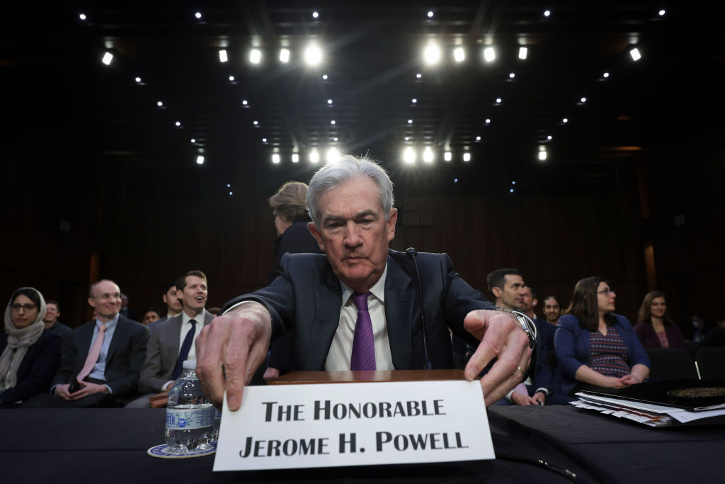 Federal Reserve Chair Jerome Powell testifies before the Senate Banking Committee. (Photo by Win McNamee/Getty Images)