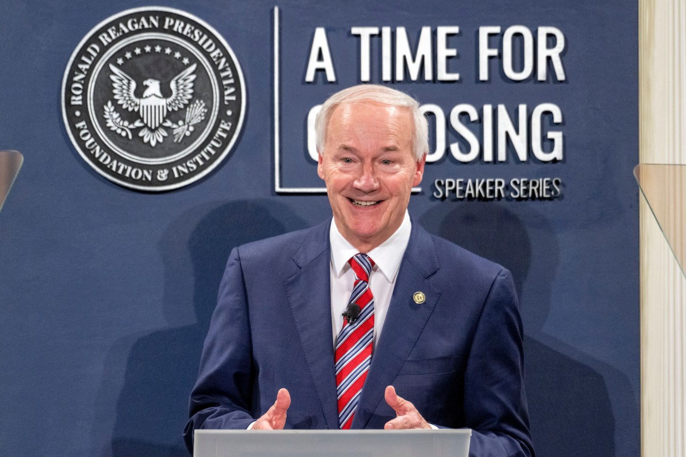 Governor of Arkansas, Asa Hutchinson speaks at the Ronald Reagan Presidential Library