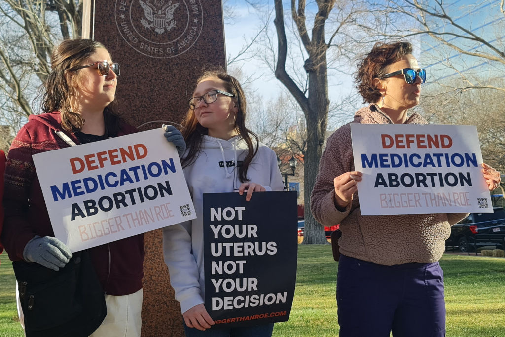 Abortion rights advocates gather in front of the J Marvin Jones Federal Building and Courthouse in Amarillo, Texas. (Photo by MOISES AVILA/AFP via Getty Images)