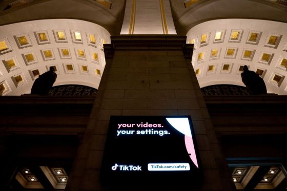 An advertisement for TikTok is displayed at Union Station in Washington, DC, on April 3, 2023. (Photo by STEFANI REYNOLDS/AFP via Getty Images)