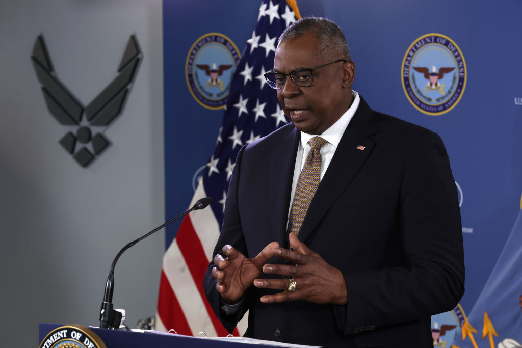 U.S. Secretary of Defense Lloyd Austin speaks during a press conference at the Pentagon. (Photo by Alex Wong/Getty Images)