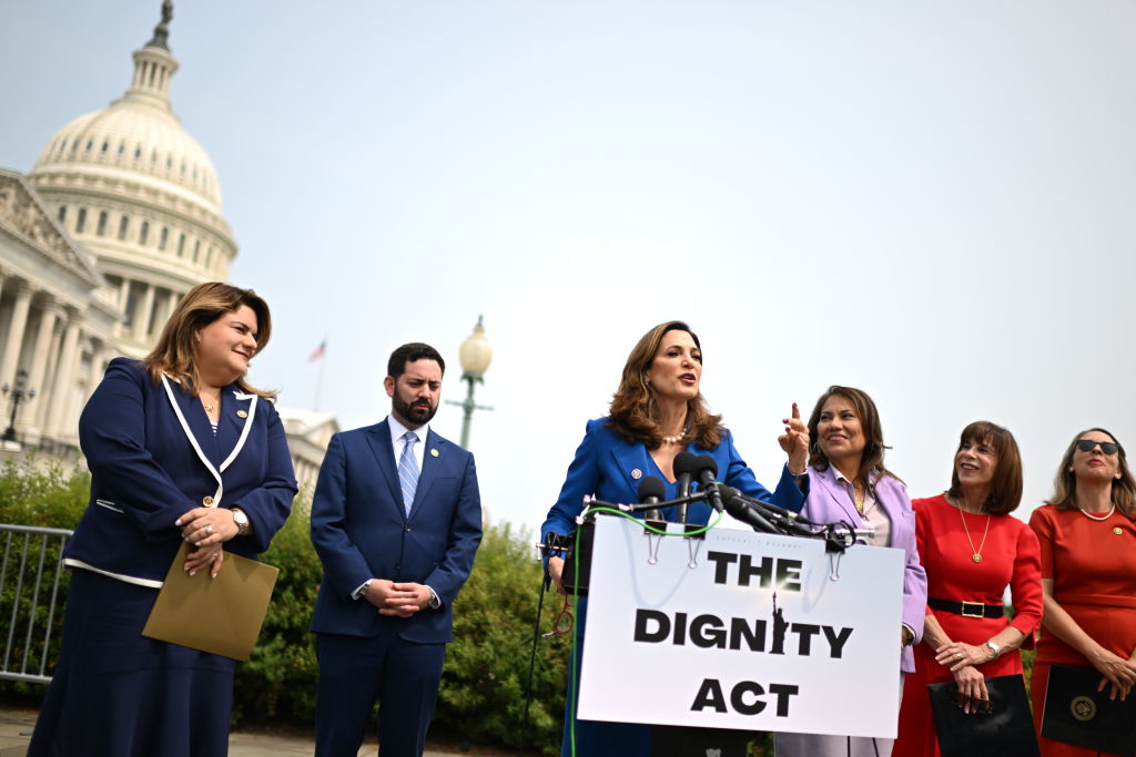 Rep. Maria Elvira Salazar (R-Fla.) speaks on immigration reform at the U.S. Capitol on May 23, 2023. (Photo by Ricky Carioti/The Washington Post via Getty Images)