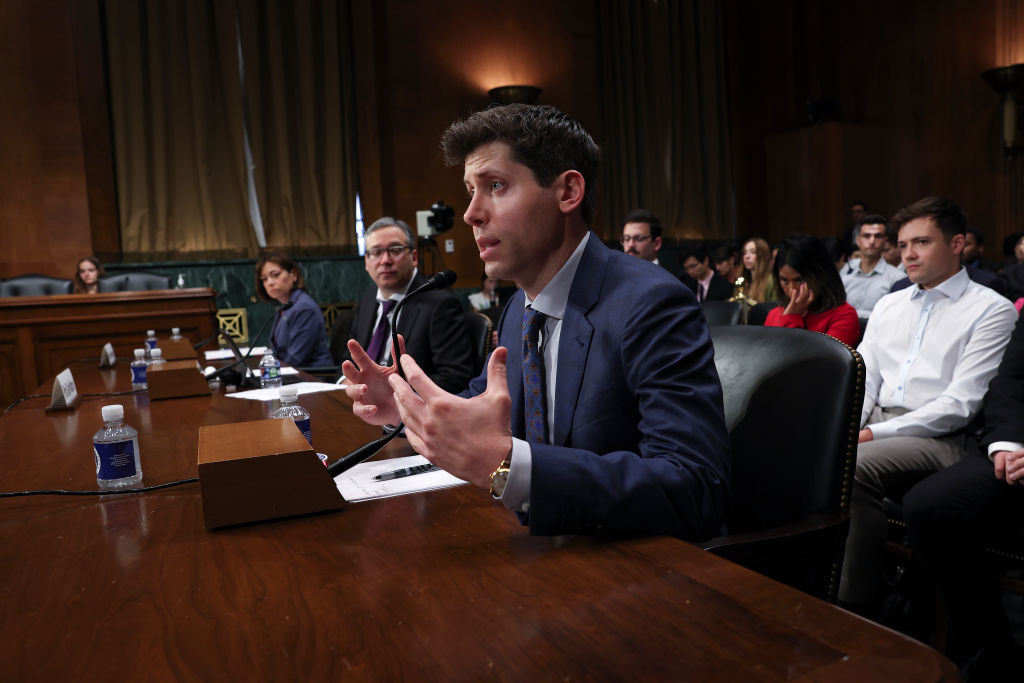 Samuel Altman, CEO of OpenAI, testifies before the Senate Judiciary Subcommittee on Privacy, Technology, and the Law on May 16. (Photo by Win McNamee/Getty Images)