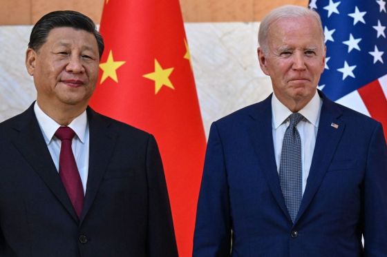 President Joe Biden (R) and Chinese President Xi Jinping meet on the sidelines of the 2022 G20 Summit. (Photo by SAUL LOEB/AFP via Getty Images)