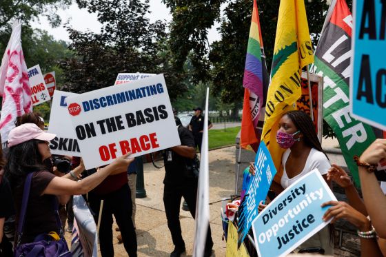 Protesters for and against affirmative action demonstrate on Capitol Hill on June 29, 2023 in Washington, DC. (Photo by Anna Moneymaker/Getty Images)