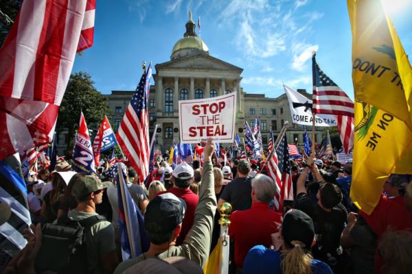 Hundreds gather at the Stop the Steal Rally in Atlanta, GA.
