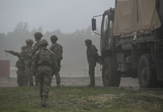 U.S. troops take part in a military training session in Nowa Deba, Poland. (Photo by Artur Widak/Anadolu Agency via Getty Images)