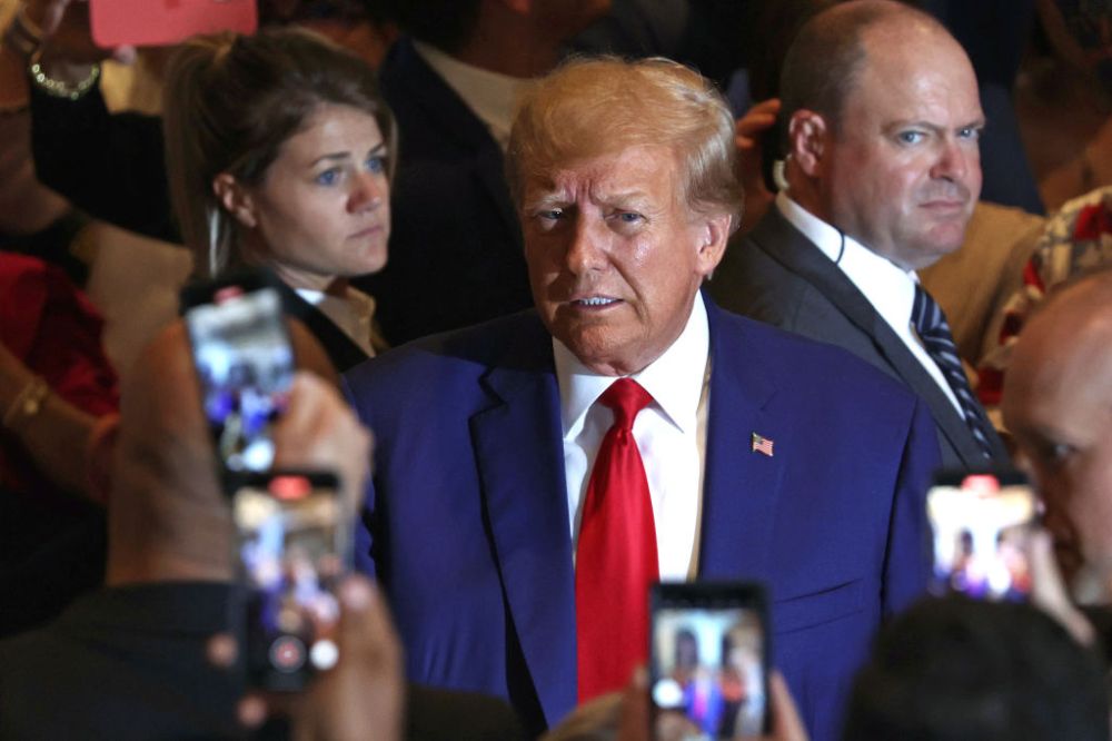 Former President Donald Trump Holds A Press Conference At Mar-a-Lago After Being Arraigned In New York