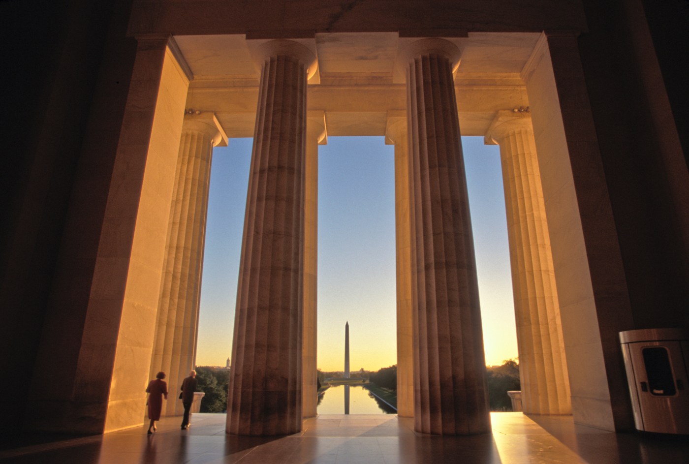 View of the Washington Monument from inside the Lincoln Memorial in Washington, D.C. (Picture via Ge...