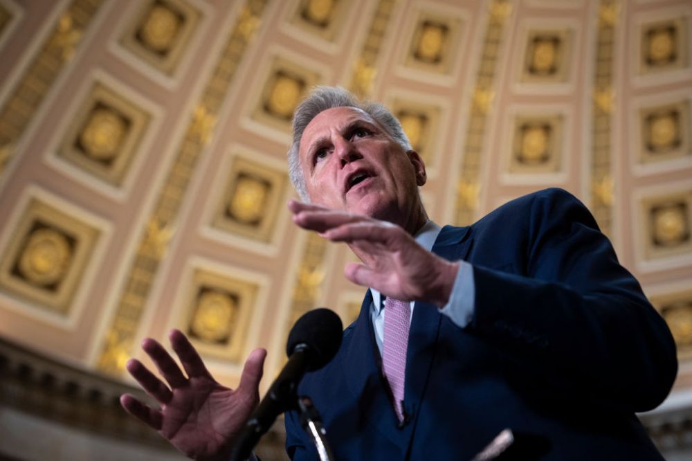 House Speaker Kevin McCarthy Hosts Photo Line And Media Availability In The Capitol’s Statuary Hall