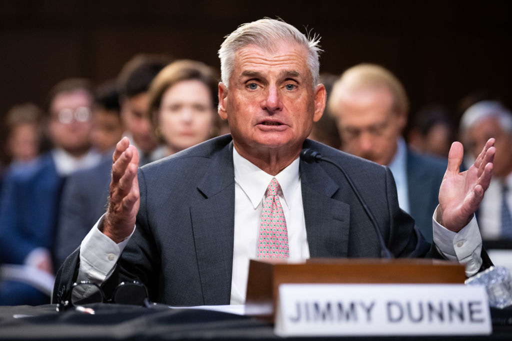 Jimmy Dunne, PGA Tour board member, testifies before the Senate Homeland Security and Governmental Affairs Permanent Subcommittee on Investigations on Tuesday. (Tom Williams/CQ-Roll Call, Inc via Getty Images)