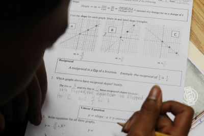 Mission High School junior Jamariae Speed works on a class assignment reviewing linear equations, slopes and reciprocals during Dayna Soares’ Algebra II class at Mission High School on Tuesday, January 8,  2019  in San Francisco, Calif.