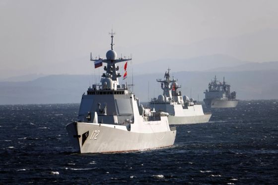 Chinese naval vessels during joint drills with Russia near the Peter the Great Gulf on October 15, 2021, in Russia. (Photo by Sun Zifa/China News Service via Getty Images)