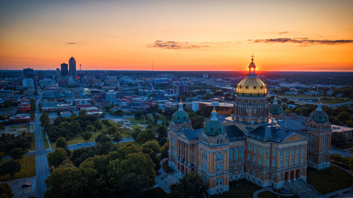Aerial Sunset Through The Iowa Capitol Windows