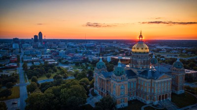 Aerial Sunset Through The Iowa Capitol Windows