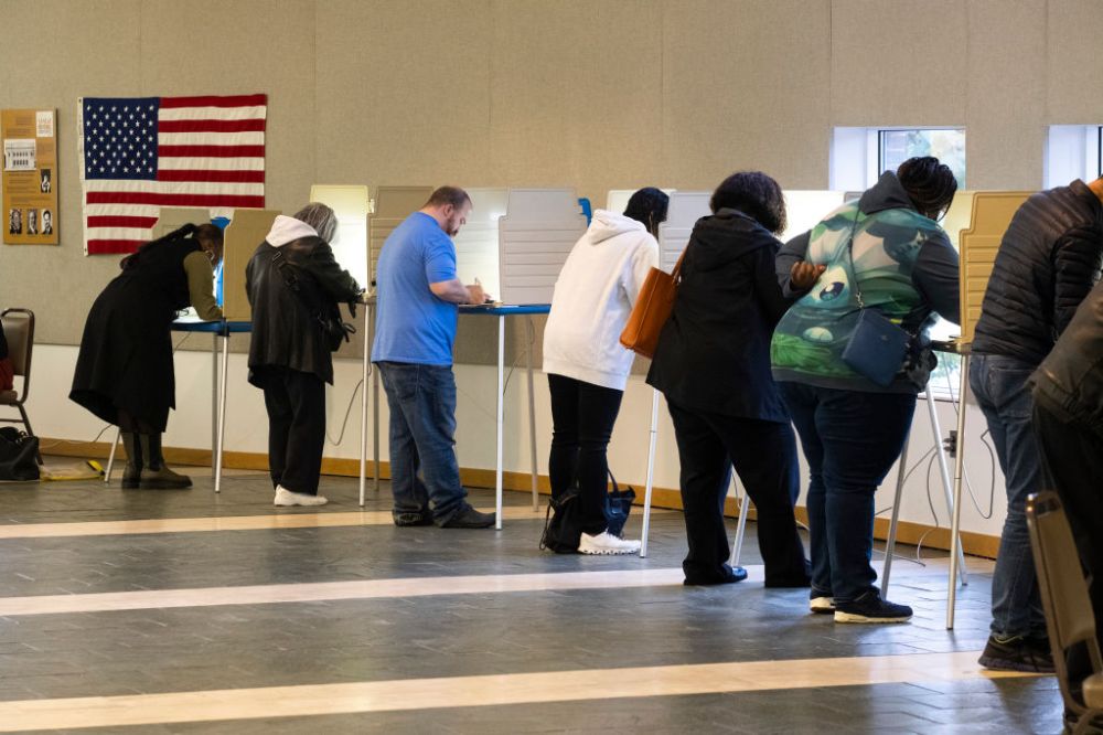 Voters cast their ballots at a polling station in Detroit