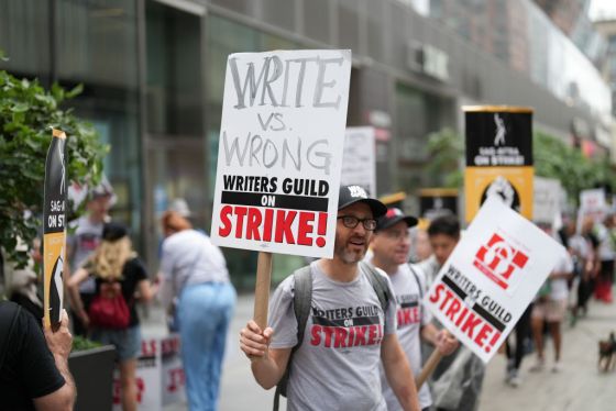 SAG-AFTRA members maintain picket lines across New York City on August 8, 2023. (Photo by John Nacion/Getty Images)