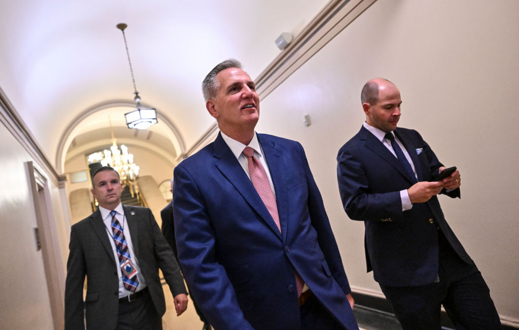Speaker of the House Kevin McCarthy arrives for a House GOP Caucus meeting at the U.S. Capitol on September 14. (Photo by Ricky Carioti/The Washington Post via Getty Images)