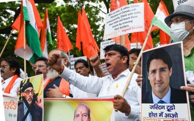 United Hindu Front Supporters  Protest Against Canadian PM Justin Trudeau At Jantar Mantar