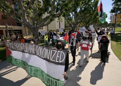 LA F.U.E.R.Z.A, a student-run advocacy group, held a Day of Resistance protest for Palestine on the campus of CSU Long Beach.