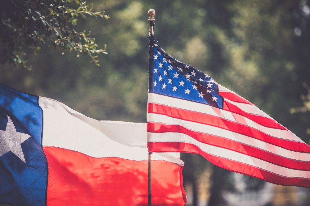 American and Texas flags.