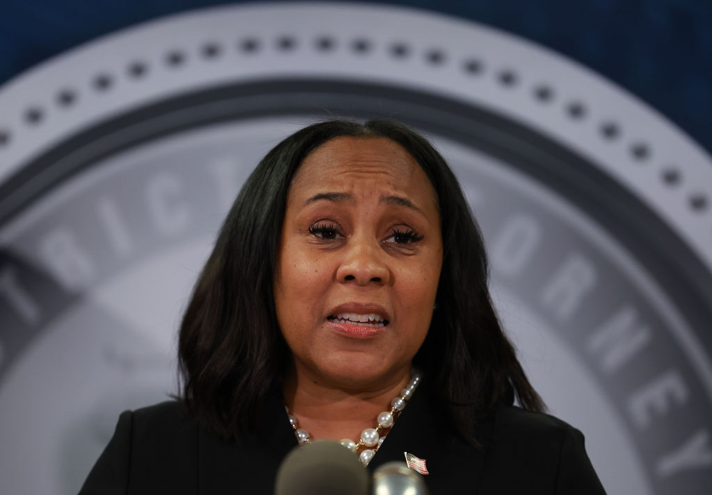 Fulton County District Attorney Fani Willis speaks during a news conference at the Fulton County government building on August 14, 2023, in Atlanta. (Photo by Joe Raedle/Getty Images)