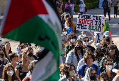 UCLA students march and rally against medeast was and demand UC Regents divest from defense industries