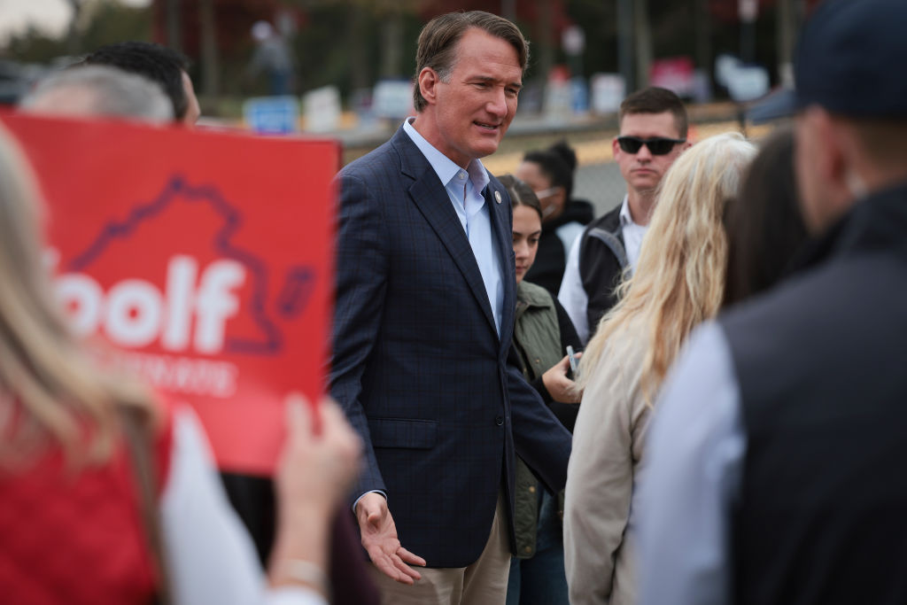 Virginia Gov. Glenn Youngkin greets voters while campaigning in Bristow on November 7, 2023. (Photo by Win McNamee/Getty Images)