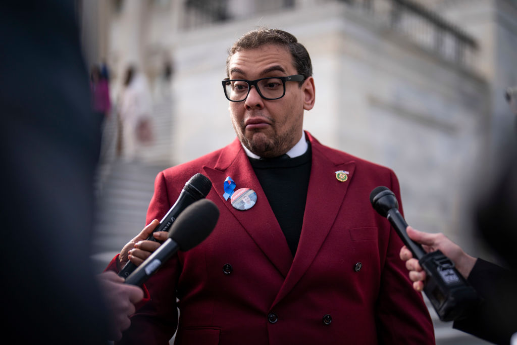 Rep. George Santos speaks with reporters after a vote on Capitol Hill on Wednesday, Nov. 15, 2023. (Photo by Jabin Botsford/The Washington Post via Getty Images)