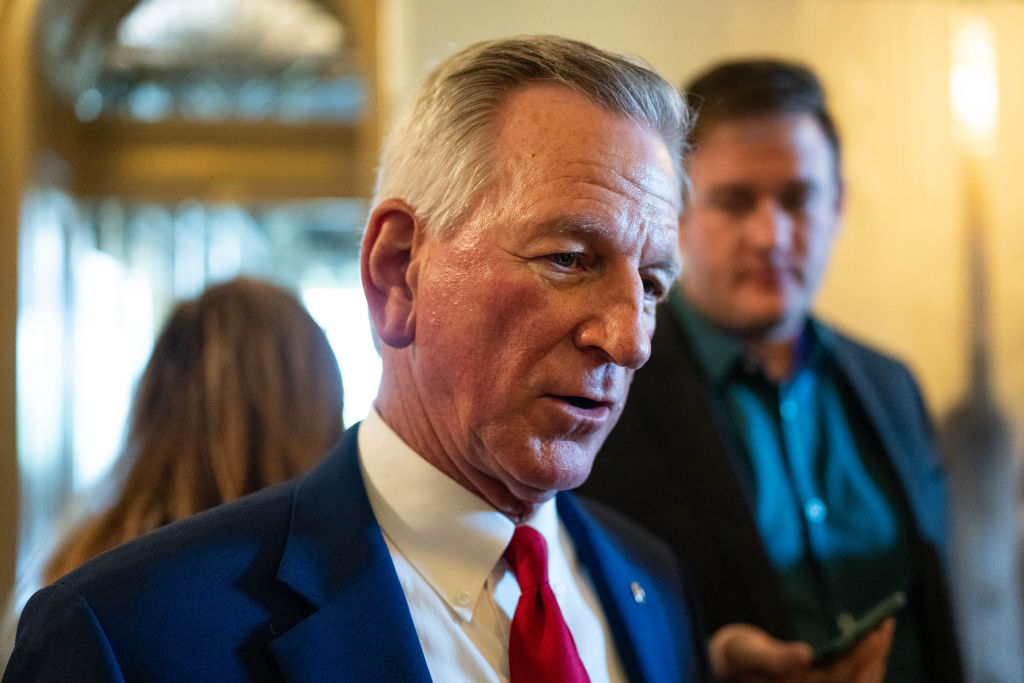 Sen. Tommy Tuberville, speaks to reporters as he leaves the Senate floor after a vote in the Capitol on Tuesday, September 19, 2023. (Bill Clark/CQ-Roll Call, Inc via Getty Images)