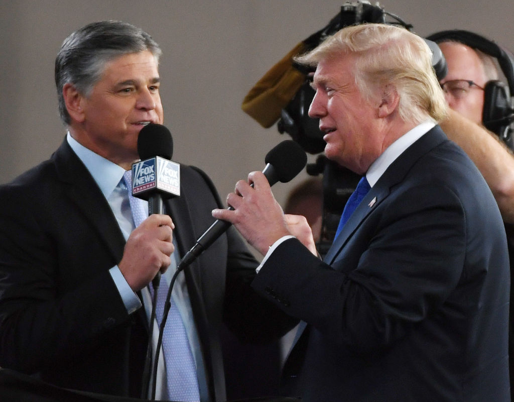 Fox News Channel host Sean Hannity interviews Donald Trump before a campaign rally at the Las Vegas Convention Center on September 20, 2018, in Las Vegas, Nevada.(Photo by Ethan Miller/Getty Images)