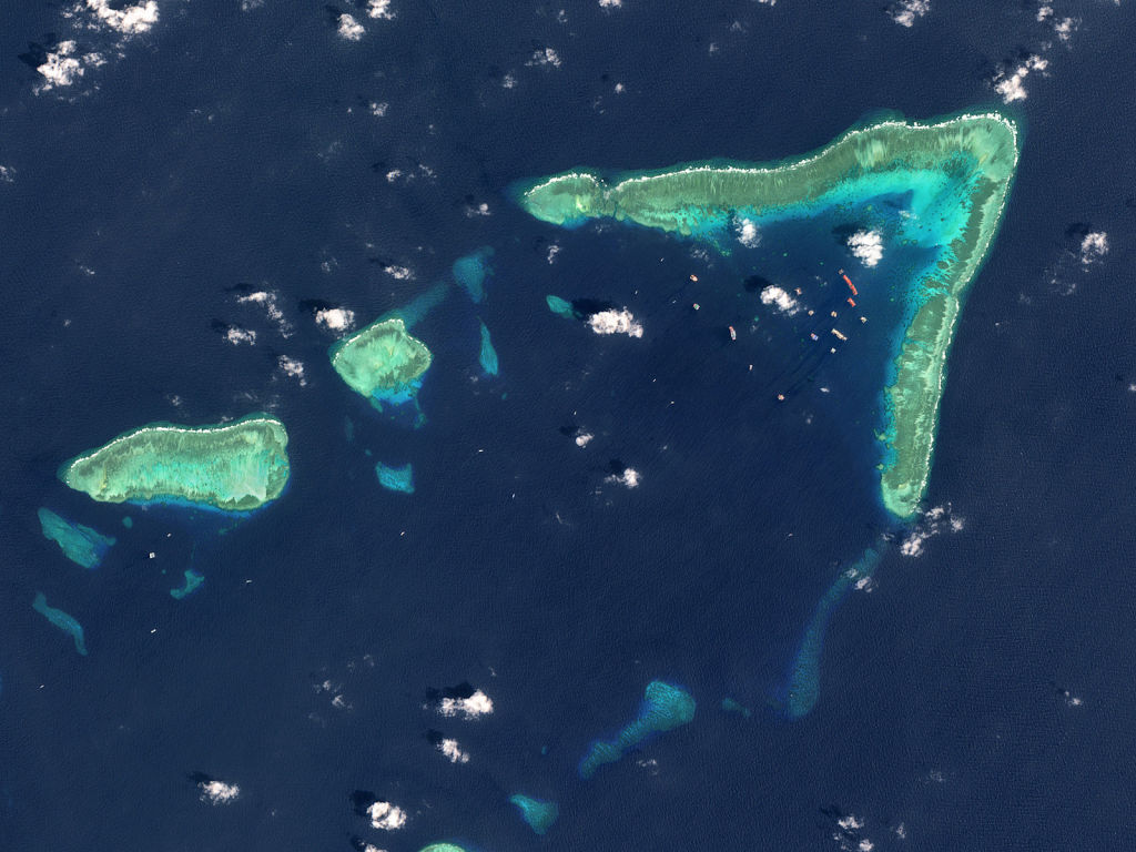 An aerial view of Whitsun Reef, Spratly Islands, South China Sea. Imaged 9 March 2021. (Photo by Gallo Images/Orbital Horizon/Copernicus Sentinel Data 2021)