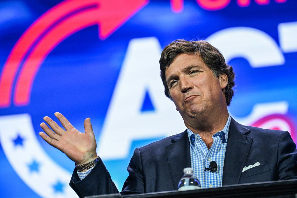 Tucker Carlson speaks at the Turning Point Action USA conference in West Palm Beach, Florida, on July 15, 2023. (Photo by GIORGIO VIERA / AFP) (Photo by GIORGIO VIERA/AFP via Getty Images)