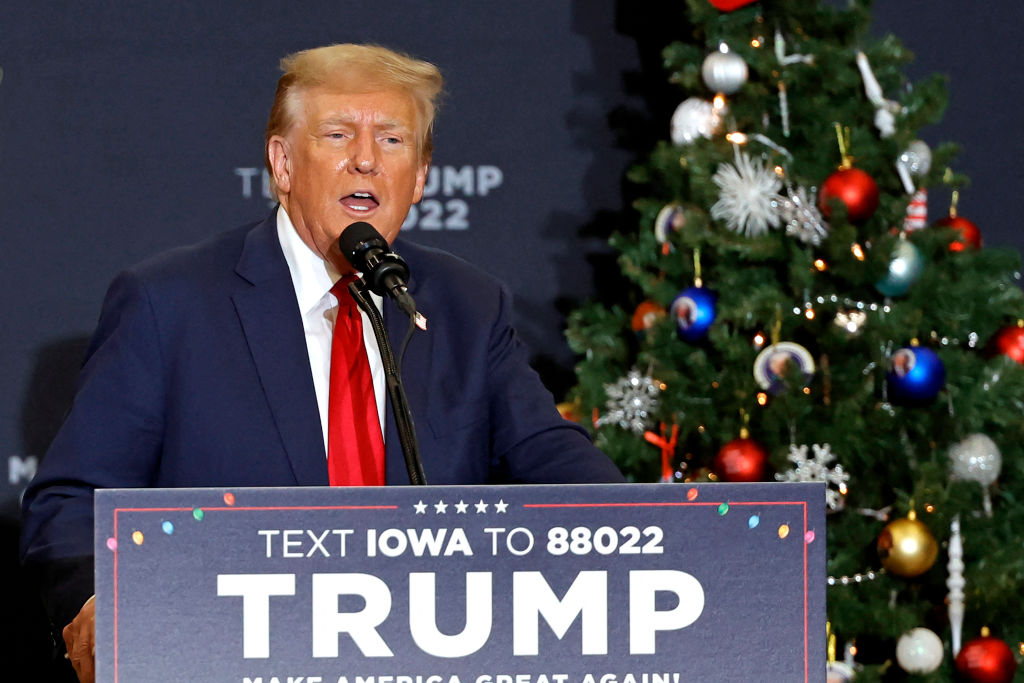 FormerPresident and 2024 presidential hopeful Donald Trump speaks during a campaign event in Waterloo, Iowa, on December 19, 2023. (Photo by KAMIL KRZACZYNSKI/AFP via Getty Images)