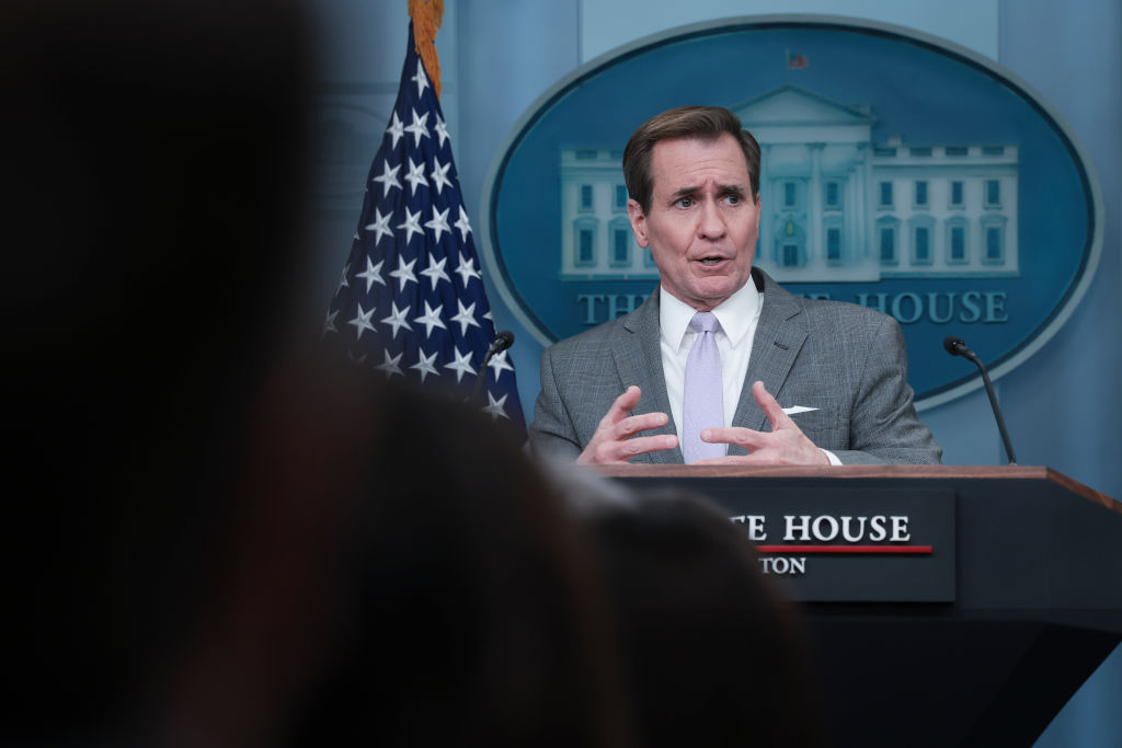 National Security Council Coordinator for Strategic Communications John Kirby answers questions during the daily White House press briefing on January 29, 2024, in Washington, D.C. Kirby answered a range of questions related primarily to a drone strike in Jordan on Sunday that killed three U.S. service members, believed to have been carried out by an Iran-backed militia group. (Photo by Win McNamee/Getty Images)