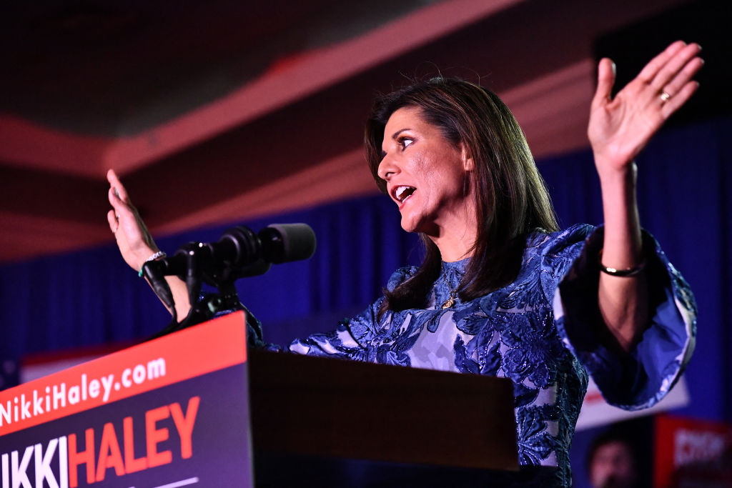 Republican presidential hopeful Nikki Haley speaks after results came in for the New Hampshire primaries in Concord, New Hampshire, on January 23, 2024. (Photo by JOSEPH PREZIOSO/AFP via Getty Images)