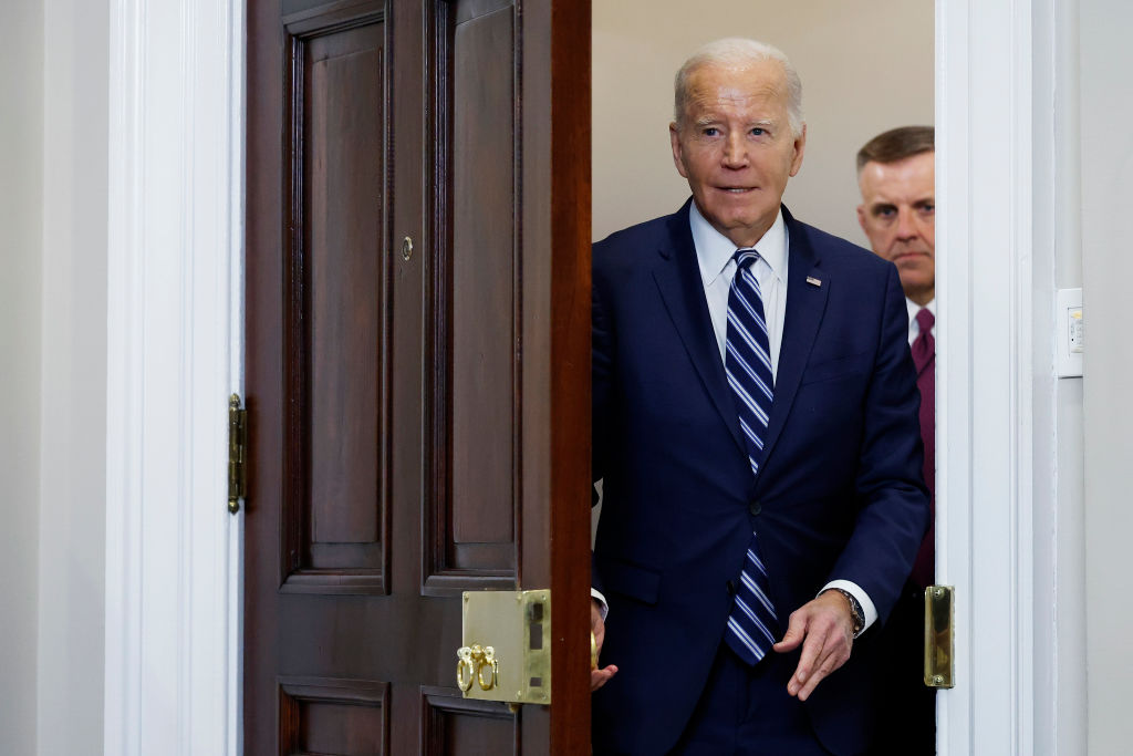 President Joe Biden arrives to give remarks from the Roosevelt Room of the White House on February 16, 2024, in Washington, D.C. (Photo by Anna Moneymaker/Getty Images)