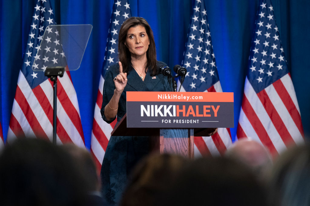 Former U.N. Ambassador Nikki Haley speaks at a campaign event at Clemson University on February 20, 2024, in Greenville, South Carolina ahead of South Carolina's Republican primary on February 24. (Photo by Allison Joyce/Getty Images)