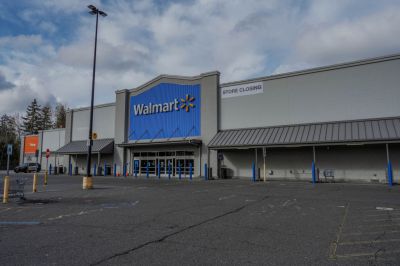 An exterior view of a closing Walmart store in Everett