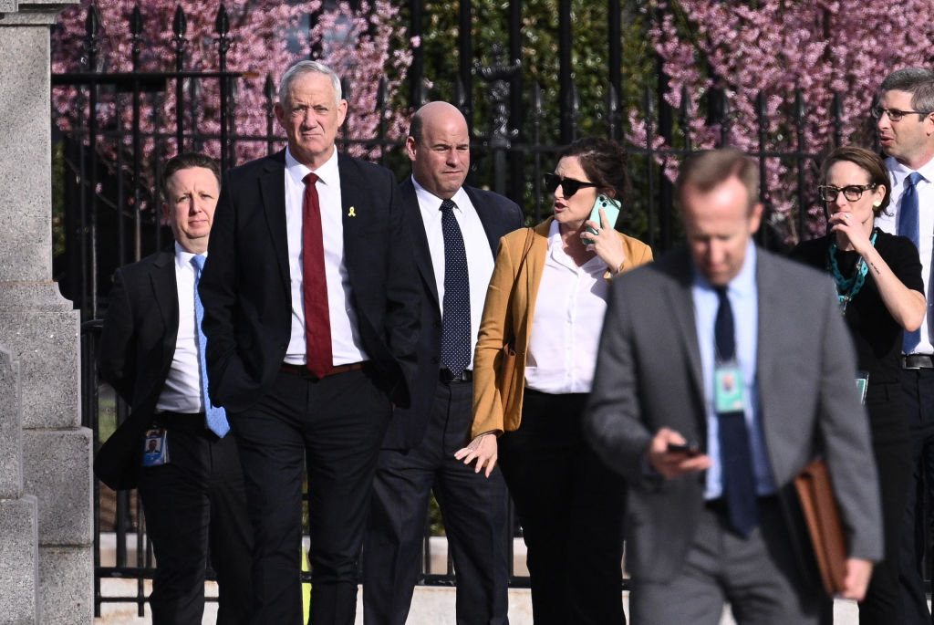 Israeli war cabinet member Benny Gantz departs the White House after meeting with U.S. Vice President Kamala Harris on March 4, 2024. (Photo by BRENDAN SMIALOWSKI/AFP via Getty Images)
