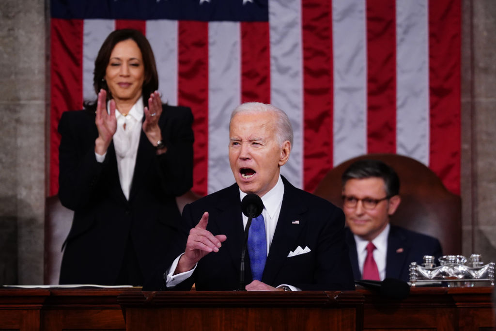 President Joe Biden delivers the annual State of the Union address before a joint session of Congress in the House chamber on March 7, 2024. (Photo by Shawn Thew-Pool/Getty Images)