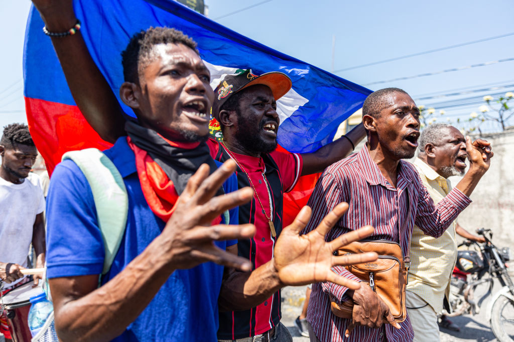 A demonstration in Port-au-Prince, Haiti, on March 12, 2024, against CARICOM as representatives of the Caribbean community and Haitian actors made an agreement for political transition. (Photo by Guerinault Louis/Anadolu/Getty Images)