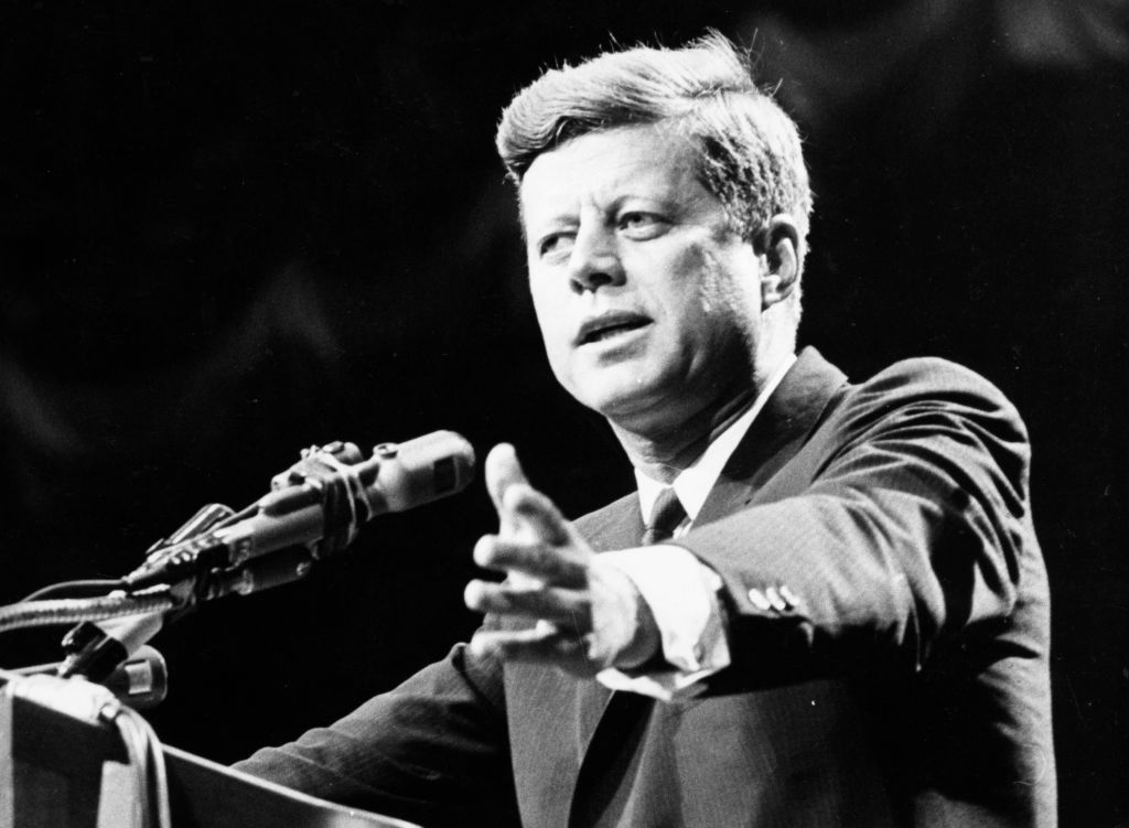 John F. Kennedy, making a speech. (Photo by Central Press/Getty Images)