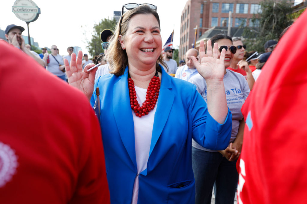 U.S. Representative Elissa Slotkin marches in the Detroit Labor Day Parade on September 4, 2023, in Detroit, Michigan. (Photo by Bill Pugliano/Getty Images)